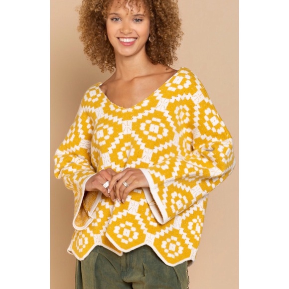 POL Geo Print V Neck Sweater Oversized Fit - Picture 7 of 12